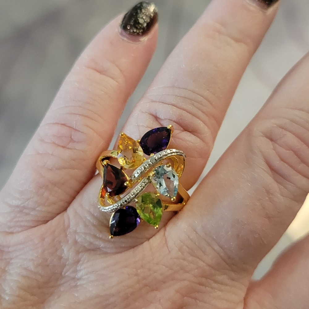 PAJ Sterling 925 Goldwash Gemstone Cocktail Ring